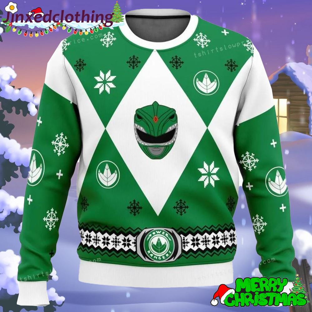 Mighty Morphin Power Rangers Green Christmas Ugly Sweater For Unisex 